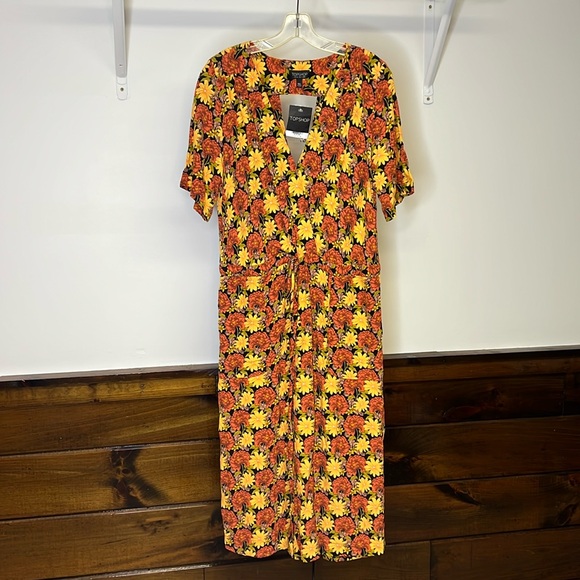 NWT Topshop Floral Cropped Length Jumpsuit w/ Tie at Waist-